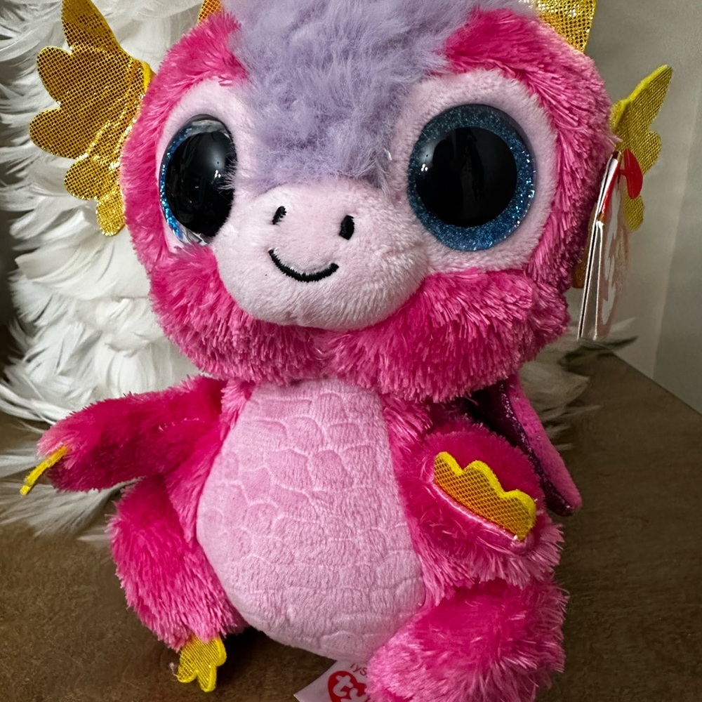 TY Beanie MIA Pink Plush Dragon Toy